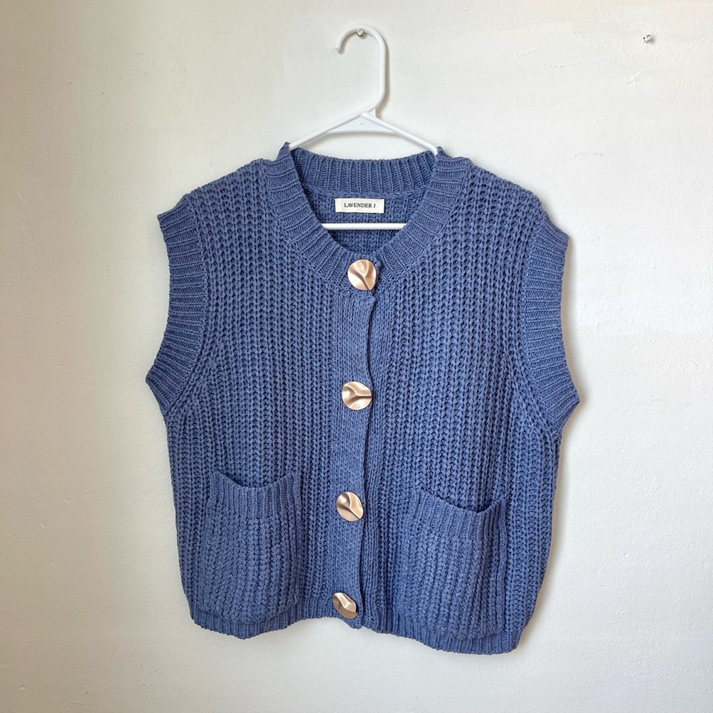Blue chunky knit sweater vest